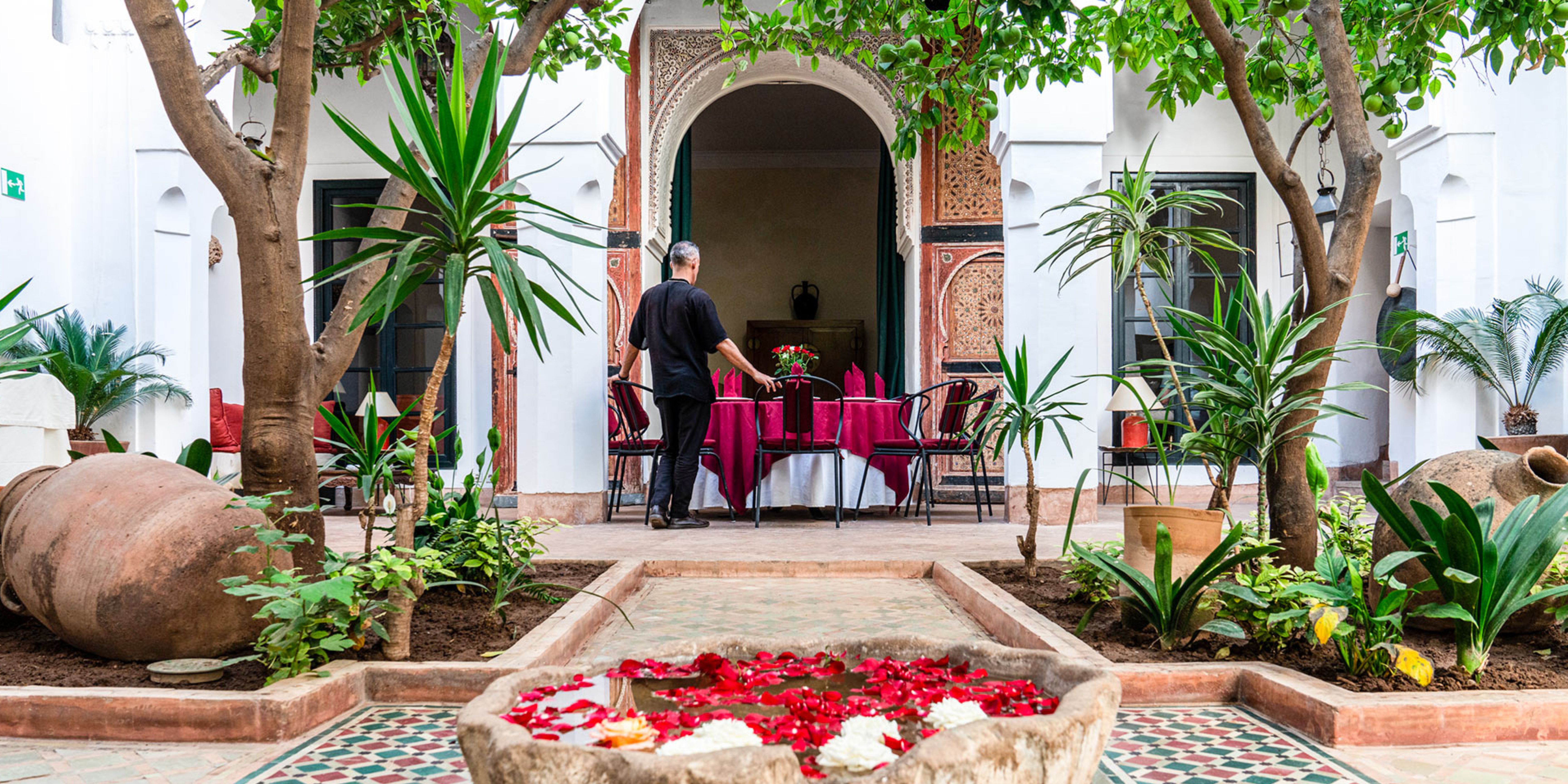 Le patio de l'immense riad de la Médina de Marrakech