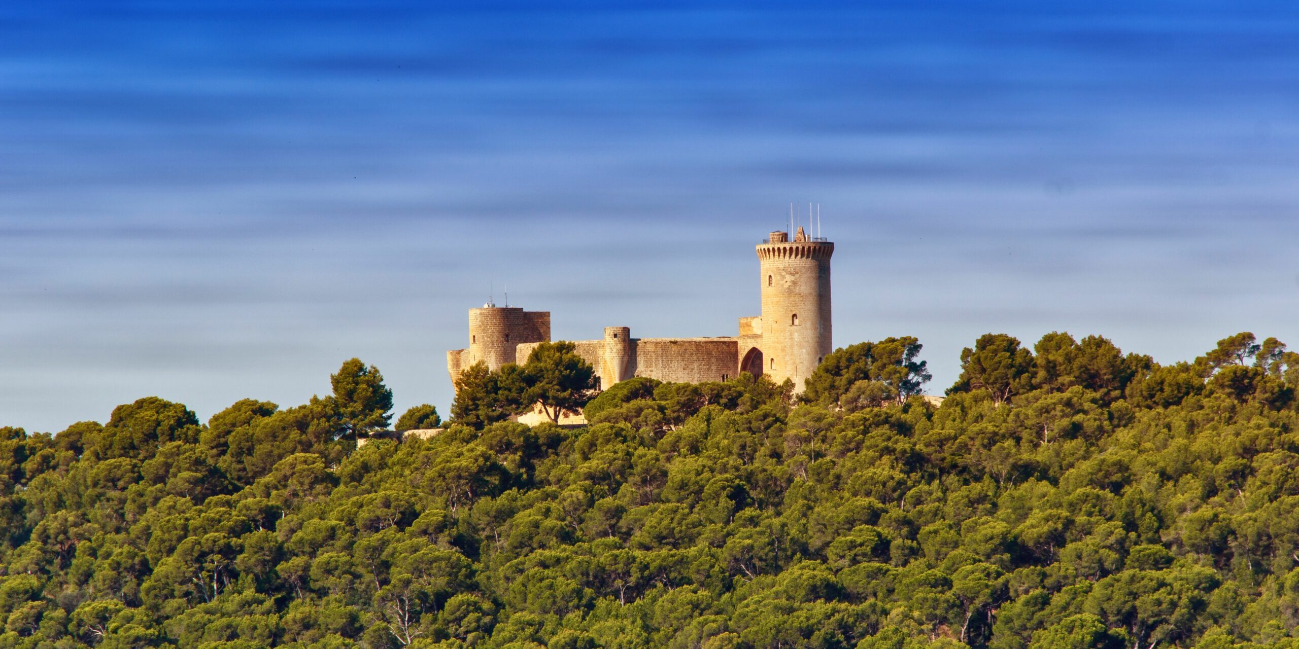 Vue éloignée du château Bellver, à visiter lors d'un séjour à Palma de Majorque